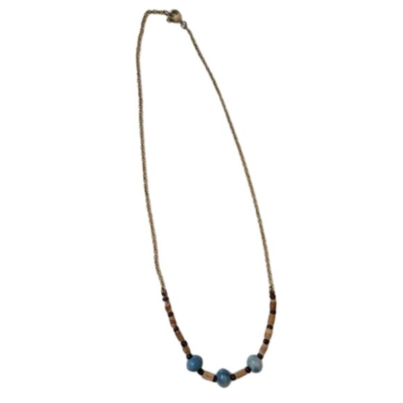 Eclectic Vintage Beaded Necklace Gold Chain Boho Summer Style - Picture 2 of 5